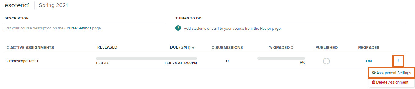 Edit Gradescope assignment settings