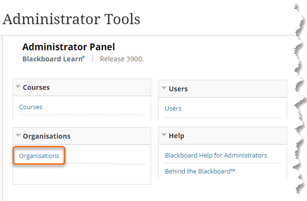 Administrator Tools with Organisations circled