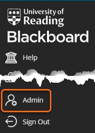 Blackboard menu with Admin option circled.