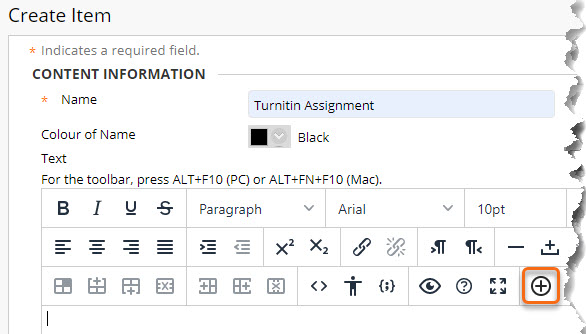 Blackboard editor with the insert image icon circled.
