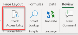 Microsoft Check Accessibility option in the ribbon