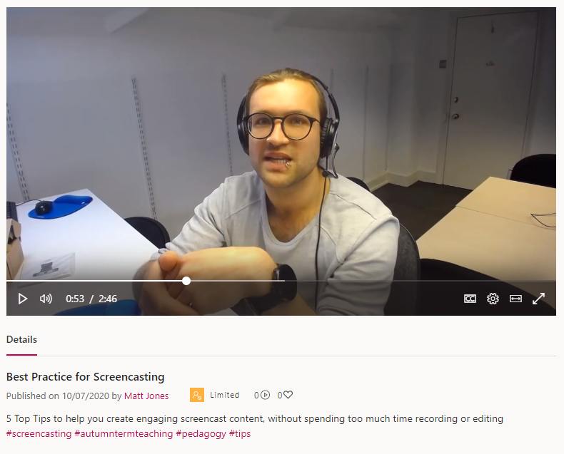 screenshot of MS Stream video with clear title and description