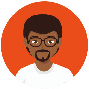 Illustration of Asian male with beard and glasses.