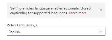 Screenshot of the add language option as part of the MS Stream upload process