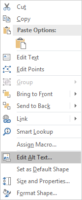 Microsoft Office right-click menu with 