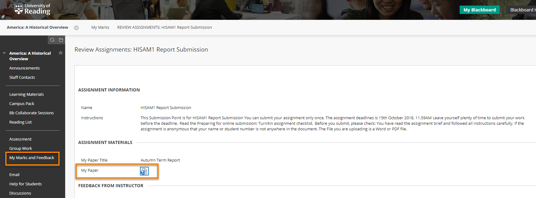 The assignment information page with the "my paper" link highlighted.