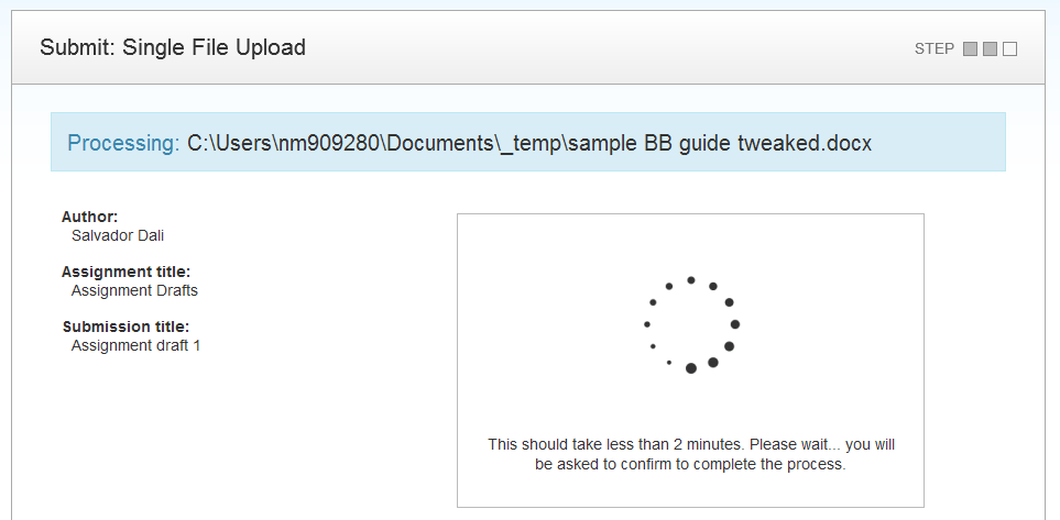 Screenshot of the Turnitin submission Processing screen