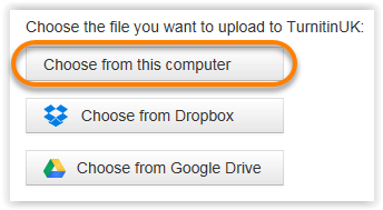 Screenshot of part of the Turnitin submission screen, with 'Choose from this computer' highlighted