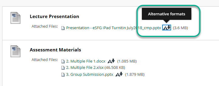 screenshot of the Blackboard Ally alternative formats button