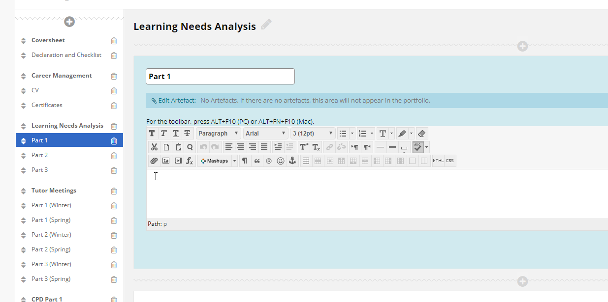 Clicking the mouse into the Blackboard text editor to work within it.