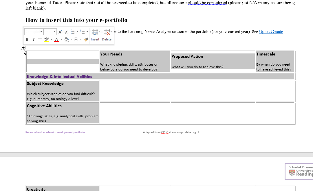 The highlighted table as a result of selecting all