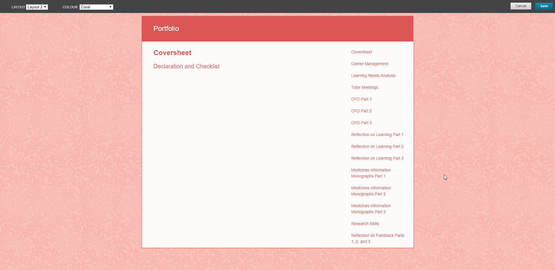 A screenshot of a customised portfolio