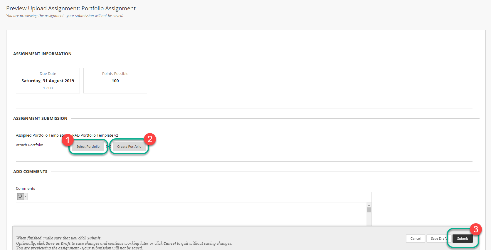 how to submit assignment portfolio