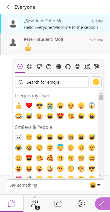 A screenshot of the chat window with a display of emojis to choose from.