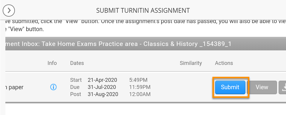 Turnitin Submit button - mobile browser view