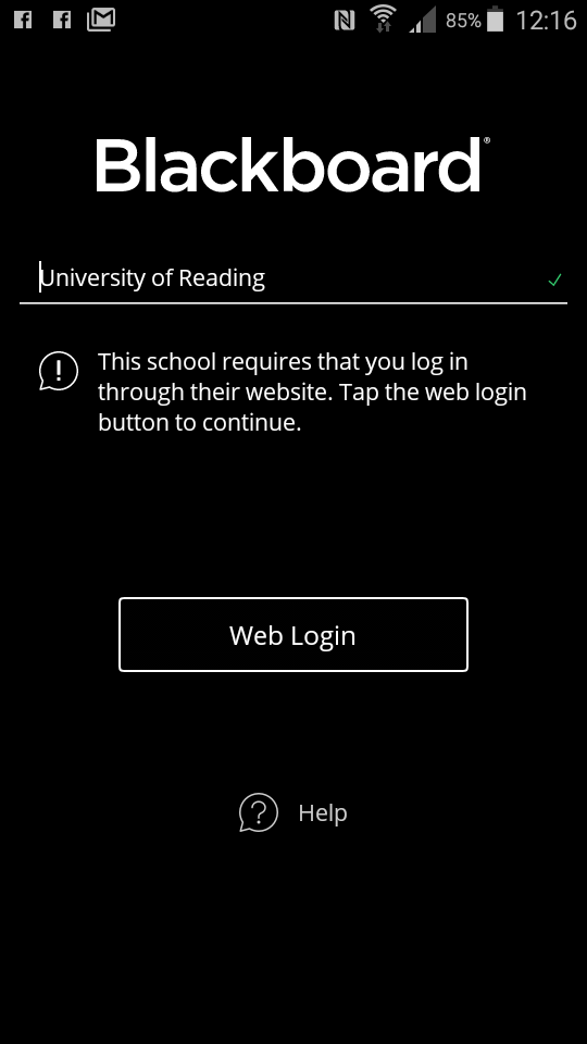 Blackboard App login screen