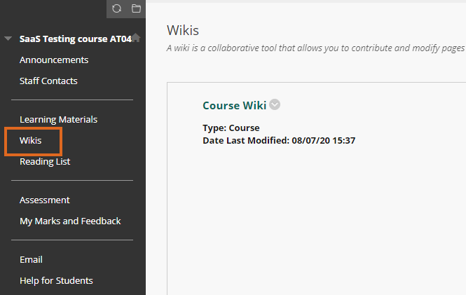 Link to Wikis on a course menu