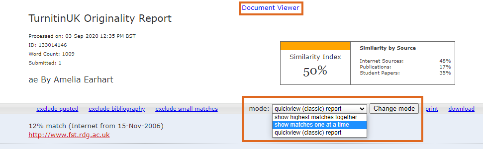 Turnitin Text-only report - view options