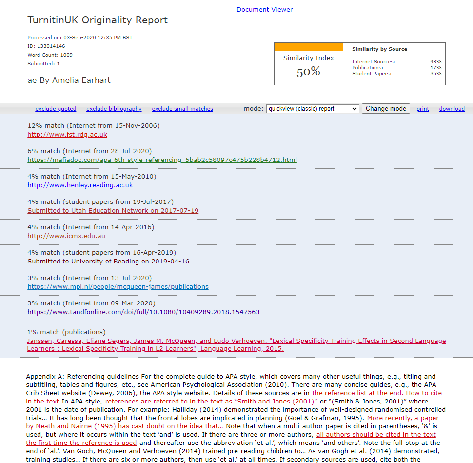 Turnitin Text only report