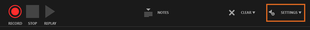 Powerpoint recording options - Settings can be accessed on the far right of the menu