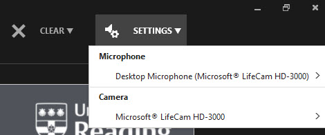 Powerpoint recording settings - option to select Microphone and Camera inputs.