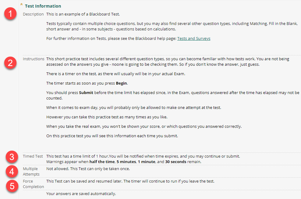 Blackboard Test Information