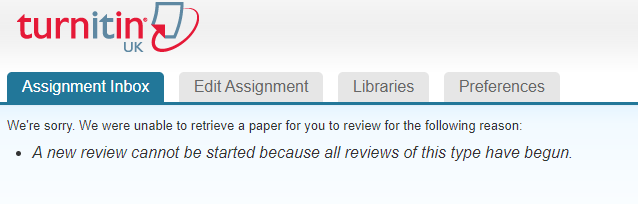 Message indicating that there are no further papers to review