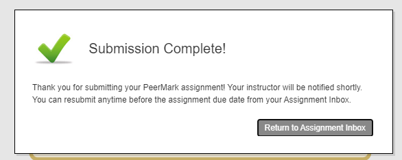The Confirmation message you will receive after completion of a paper review
