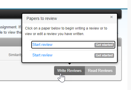 Showing the Write Review button and pop up menu of the papers to review