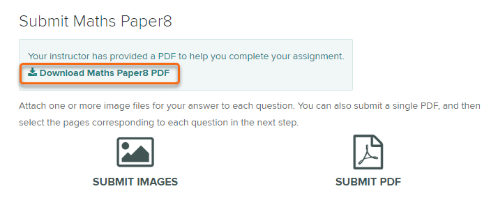 Exam paper download screen. The link to download the paper is highlighted. The submission points are also on this screen.
