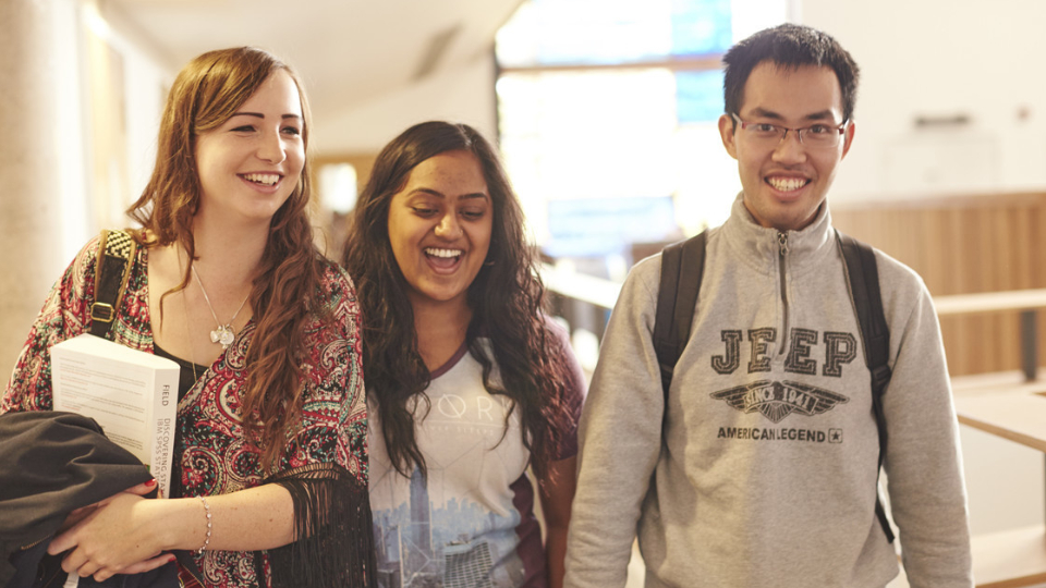 Students walking around campus