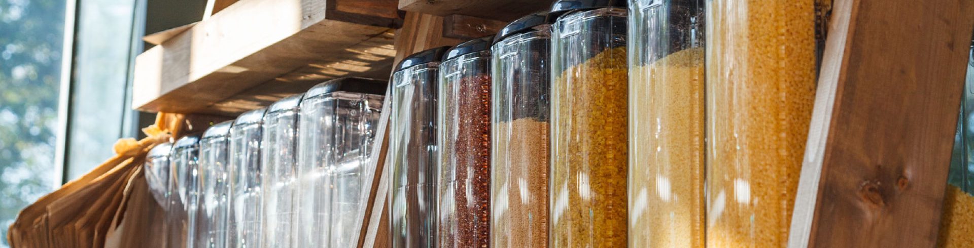A photo of dispensing units for rice and lentils