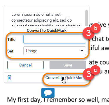 Convert a comment to QuickMark process