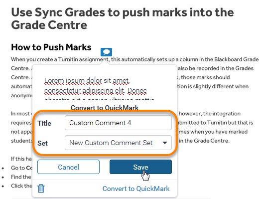 an image showing the prompt to input a title and select a set to put the newly created quickmark into