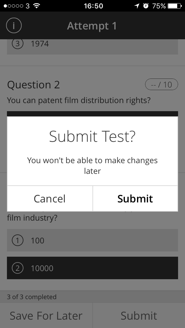 The submit test alert box