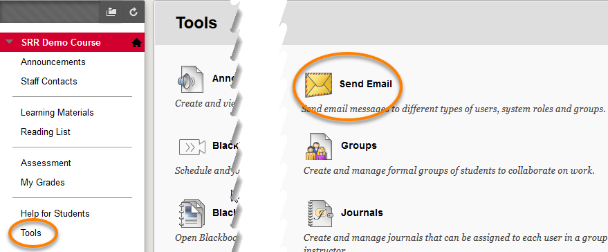 Send email within a Tools menu area