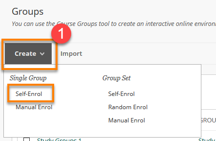 Self Enrol Group Create menu