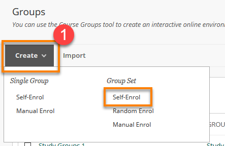 Create Menu group set Self-enrol
