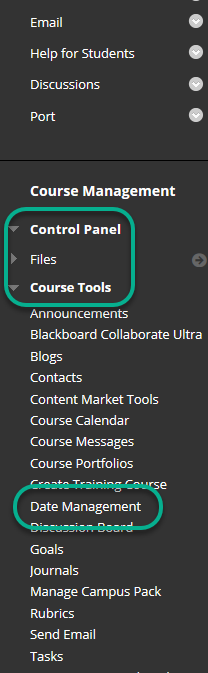 Blackboard Course Menu Course Tools menu