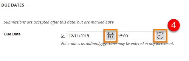 Due Date Time and date buttons