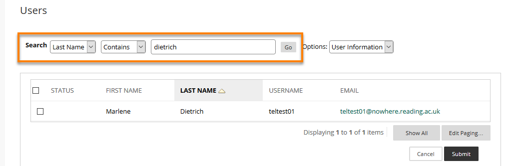 Search boxes to add users when you only know their name or email