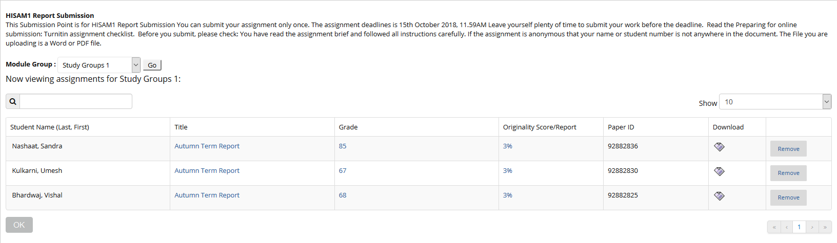 Turnitin Groups assignment view