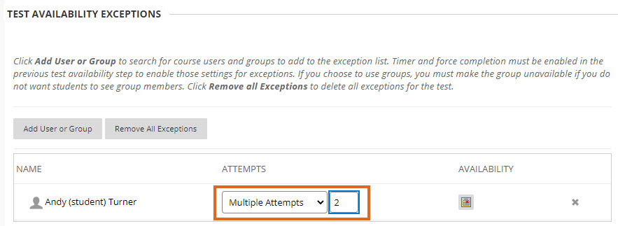 Blackboard Test - allow an additional attempt