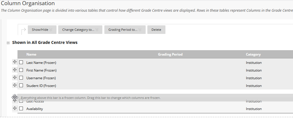 View of Grade Centre column list where user is ordering columns