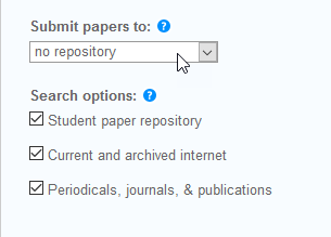 Turnitin options: Submit papers to: No repository chosen.
