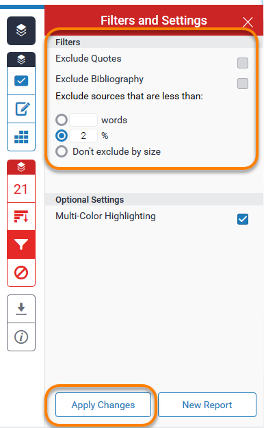 View of filters and settings in the Feedback studio