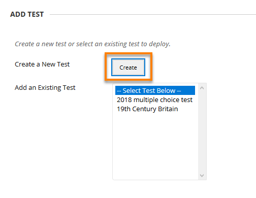 Create button in the add test page