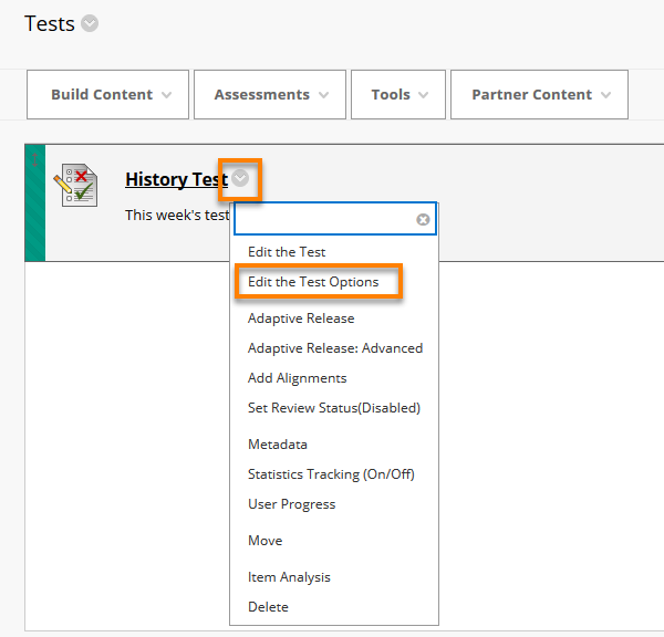 Showing how to edit a test options