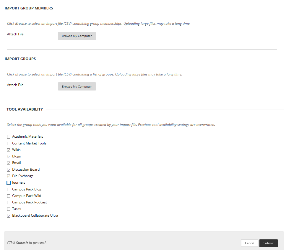 Tool availability screen