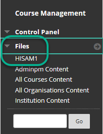 Control panel Files section, highlighting the Course files
